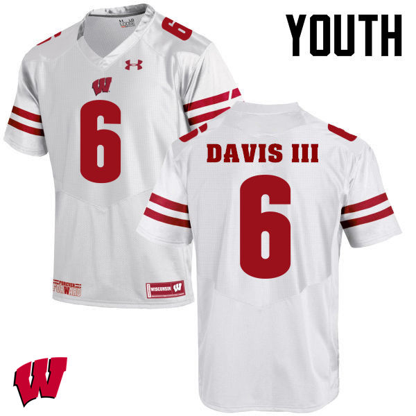 Youth Winsconsin Badgers #6 Danny Davis III College Football Jerseys-White - Click Image to Close